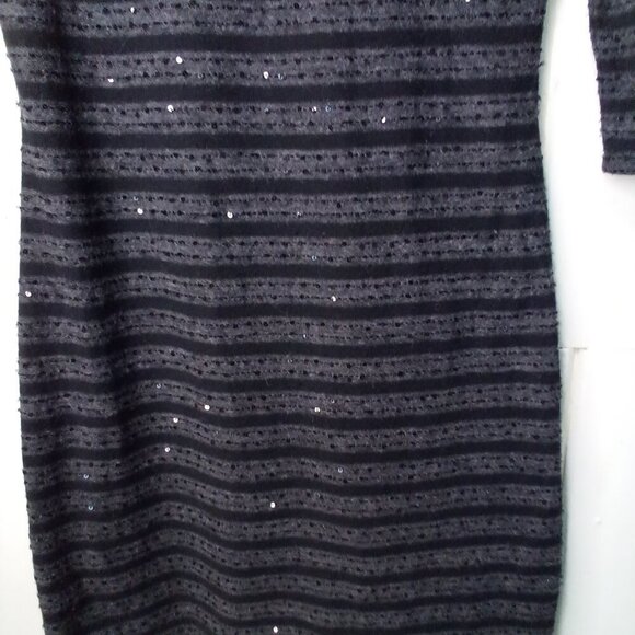 Express Dress Women S 3/4 Sleeve Sparkle Lined Black Gray - Picture 7 of 15